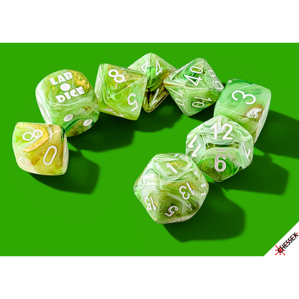 Chessex Lab Series Polyhedral Dice: Marble - Sour Green/White (Preorder)