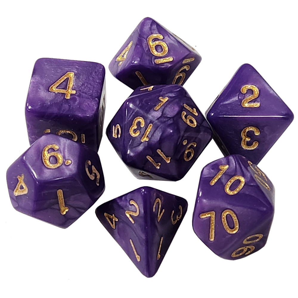 Game Plus Products 16mm Resin Dice: Pearl - Purple w/ Gold Numbers (7)