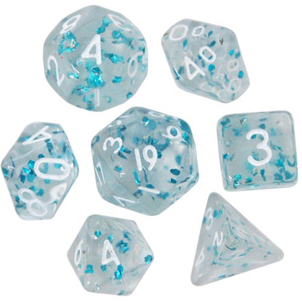 Game Plus Products 10mm Resin Dice: Transparent - Clear w/ Glitter (7)