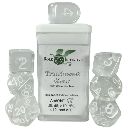 R4I Dice w/Arch'd4: Translucent - Clear (7) (Last Chance)