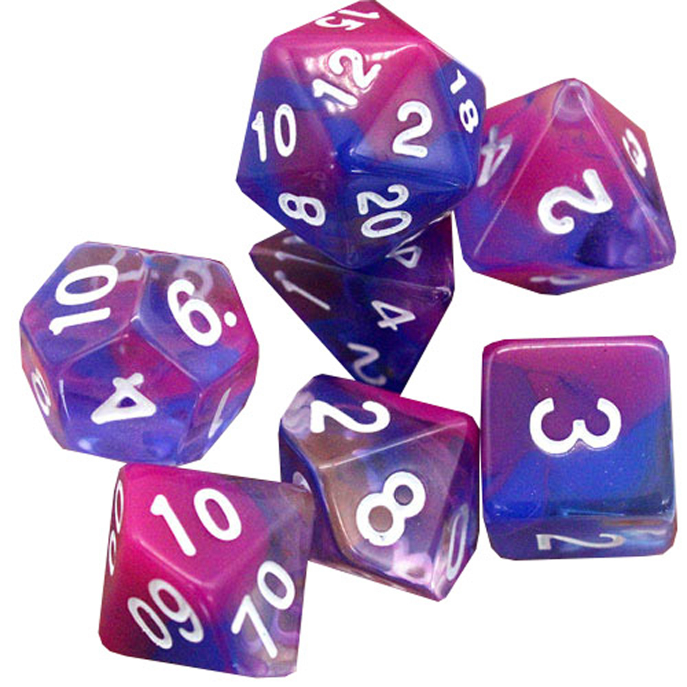 Game Plus Products 16mm Resin Dice: Transparent - Blue & Purple Swirl (7)