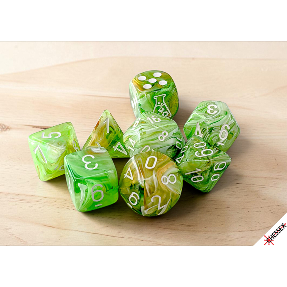 Chessex Lab Series Polyhedral Dice: Marble - Sour Green/White (Preorder)