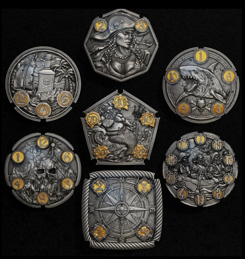 FlipDie Metal Dice Coin Set: Pirate - Black (7) (New Arrival)