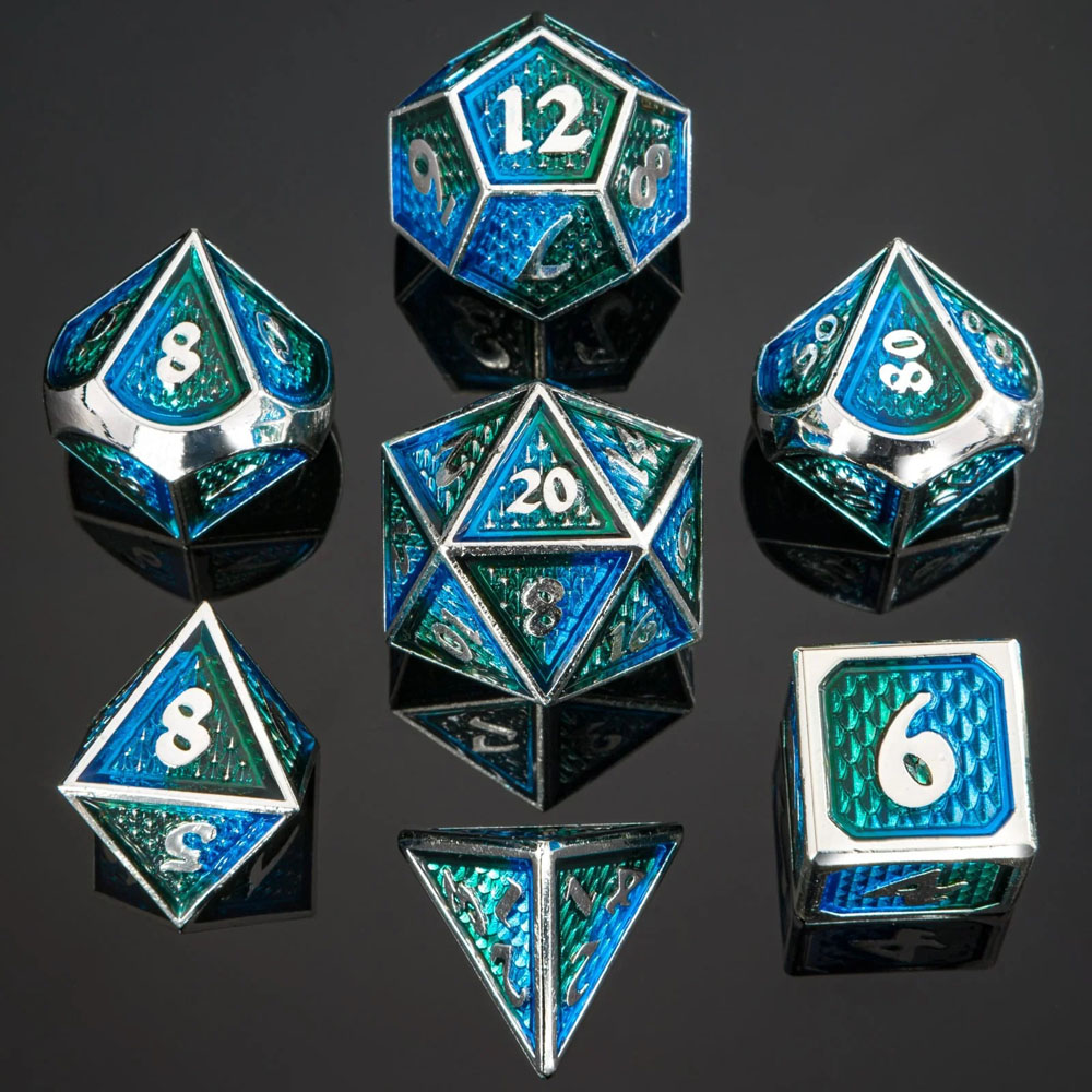 Metal Behemoth Dice Set: Green & Blue w/ Silver (7) (Last Chance)