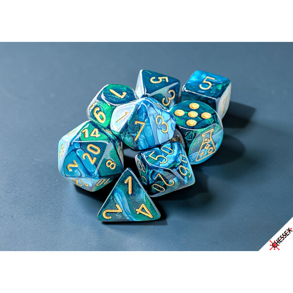 Chessex Lab Series Polyhedral Dice: Gemini - Green-Teal/Gold (Preorder)