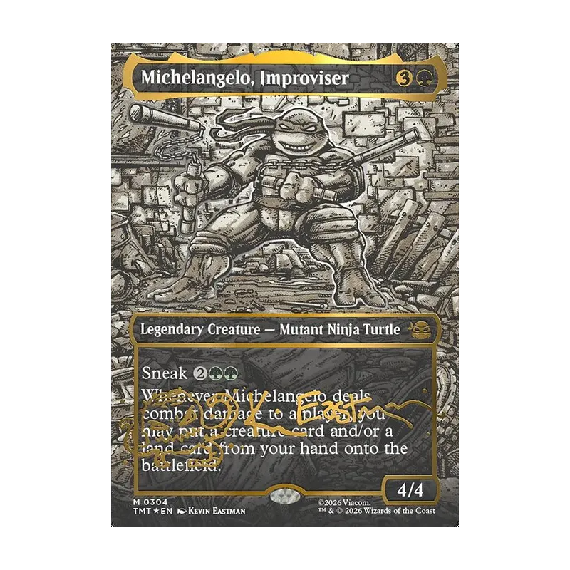 Michelangelo, Improviser (Borderless) (Gold-Stamped Signature) - Teenage Mutant Ninja Turtles (Foil Near Mint)