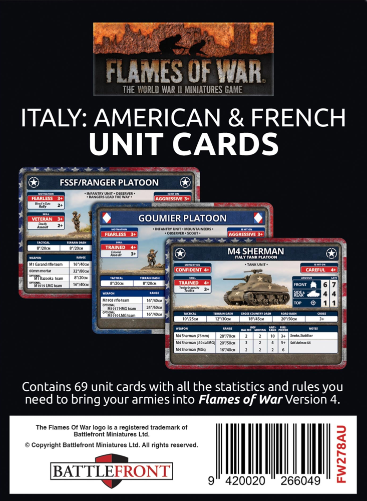Flames of War WW2: Liberation of Italy - American & Frentch Unit Cards (Preorder)