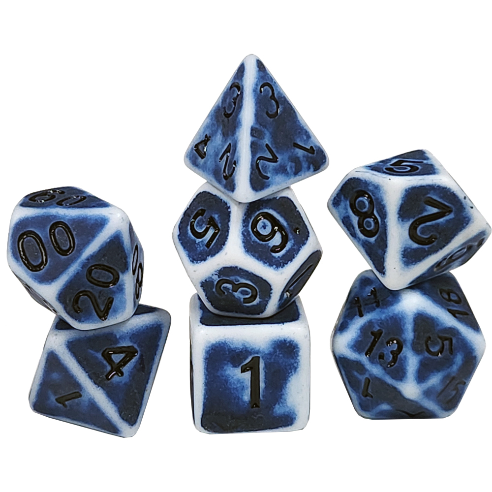 Game Plus Products 16mm Resin Dice: Ancient - Blue & White (7)