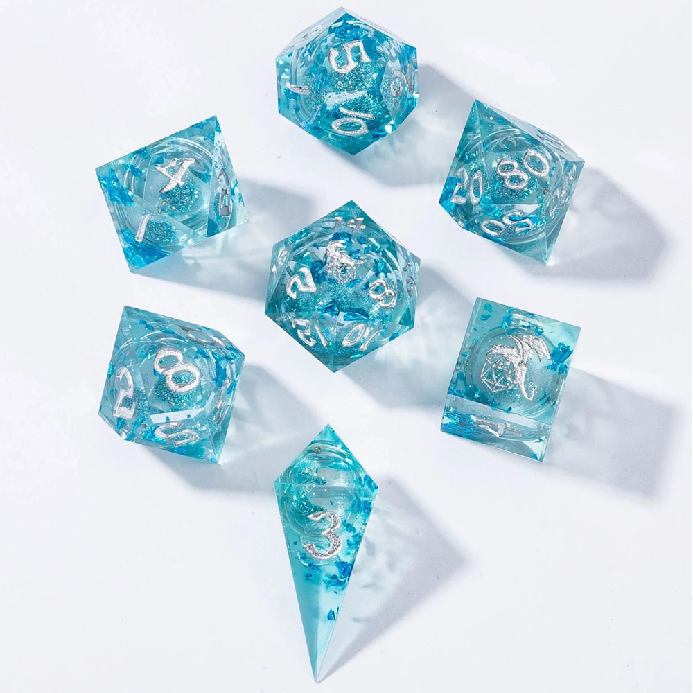 Sharp-Edge Polyhedral Dice Set: Liquid Core - Aqua (7) (Last Chance) Sharp-Edge Polyhedral Dice Set: Liquid Core - Aqua (7) (Last Chance)