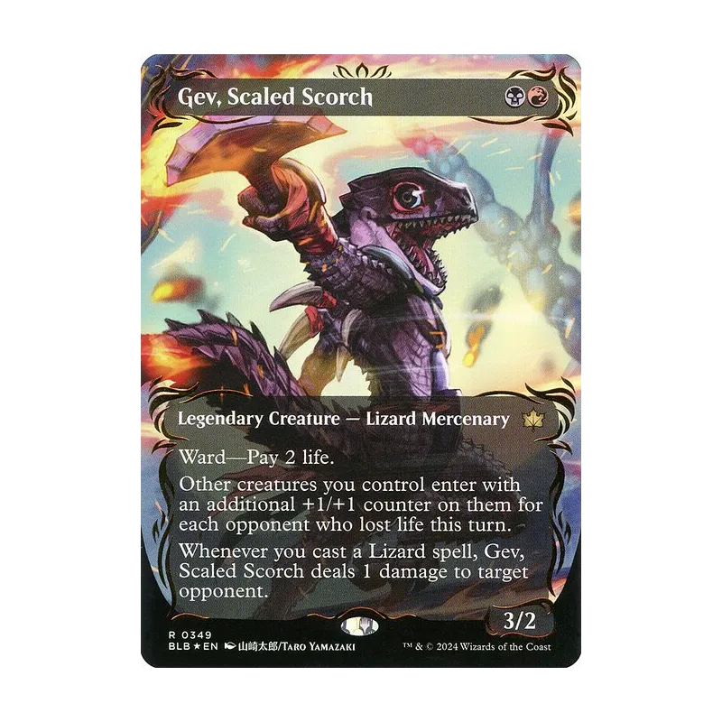 Gev, Scaled Scorch (Borderless) (Raised Foil) - Bloomburrow (Foil Near Mint)