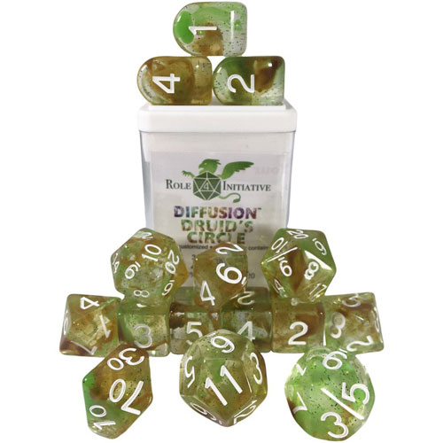 R4I Dice w/ Arch'd4: Diffusion - Druid's Circle w/ White (15) (Last Chance) R4I Dice w/ Arch'd4: Diffusion - Druid's Circle w/ White (15) (Last Chance)
