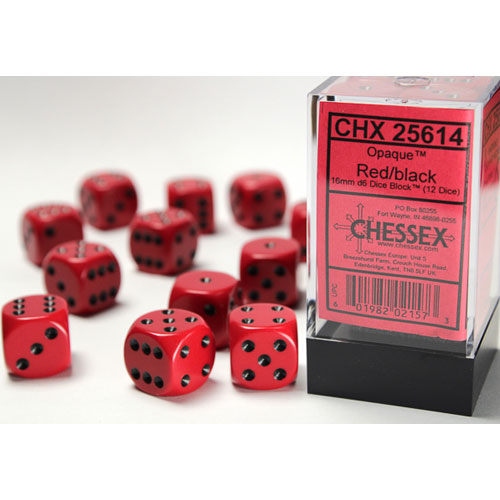 Chessex 16mm d6 Set: Opaque - Red w/Black (12)