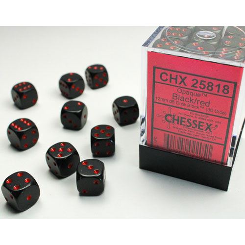 Chessex 12mm d6 Set: Opaque - Black w/Red (36)