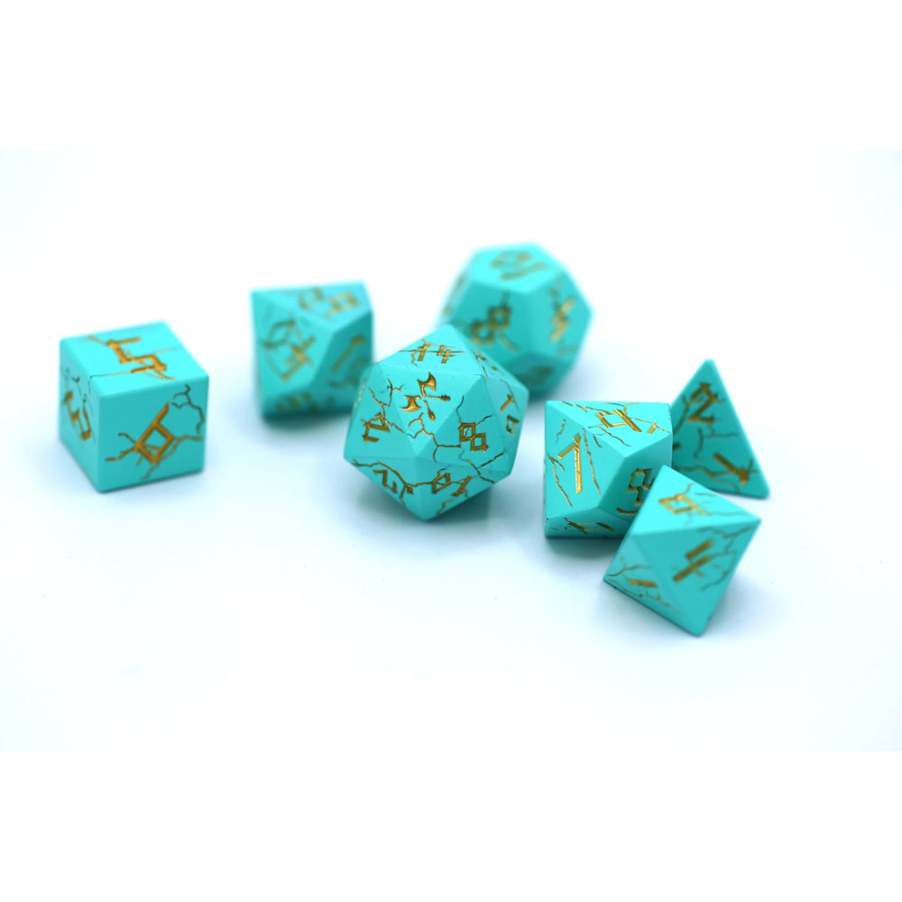 Metal Barbarian Dice Set: Chrome Turquoise w/ Gold (7) (Last Chance)