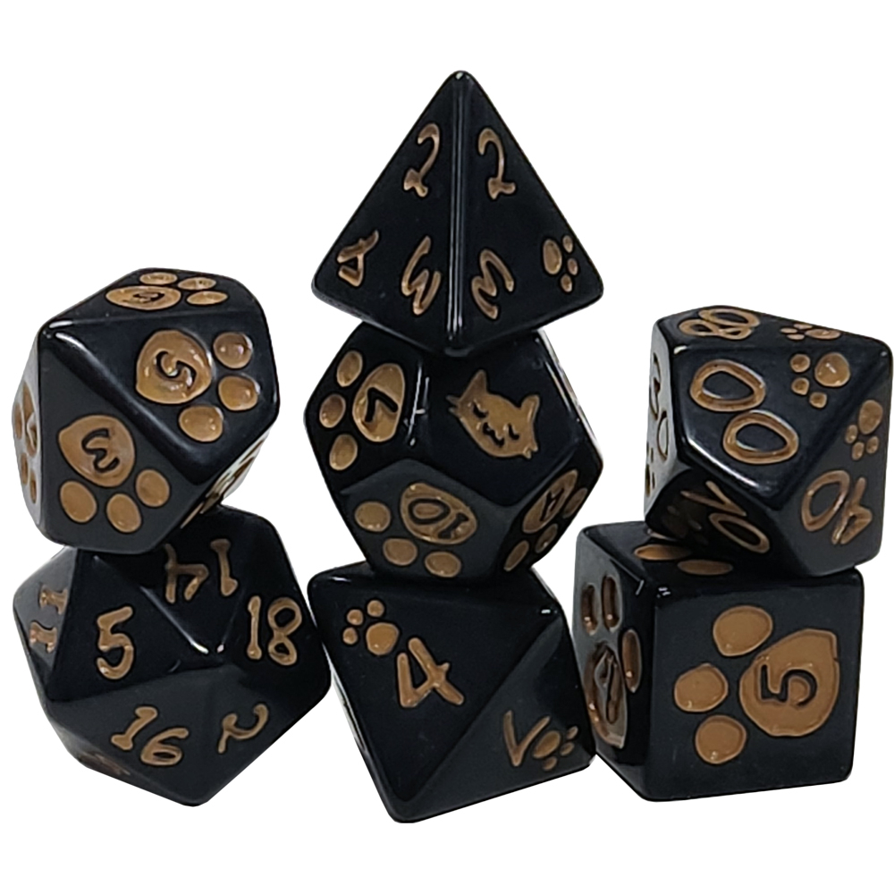 Kitten Polyhedral Dice Set: Black (7)