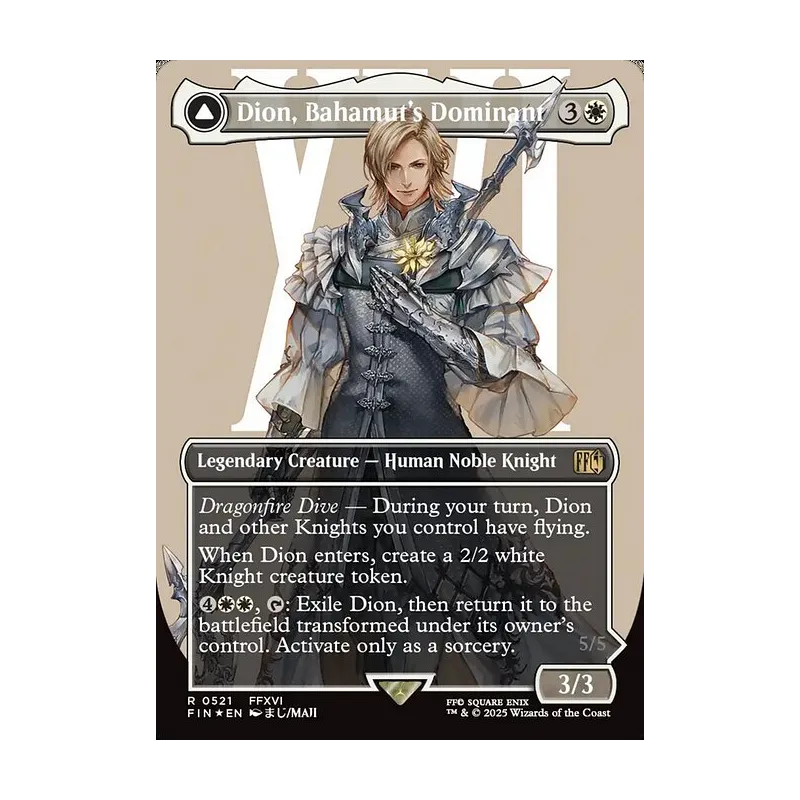 Dion, Bahamut's Dominant // Bahamut, Warden of Light (Borderless) (Surge Foil) - Final Fantasy (Foil Near Mint)