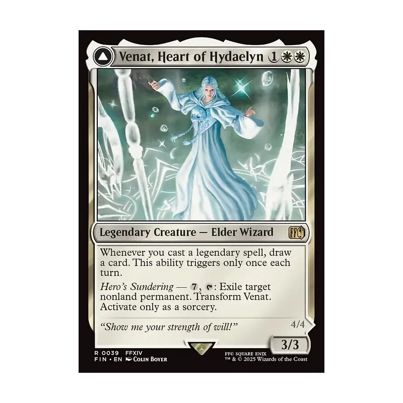venat mtg card 039)Venat, Heart of Hydaelyn/Hydaelyn, the Mothercrystal[FIN] Legendary Creature  God Indestructible Blessing of Light  At the beginning of combat on your turn Venat, Heart of Hydaelyn //