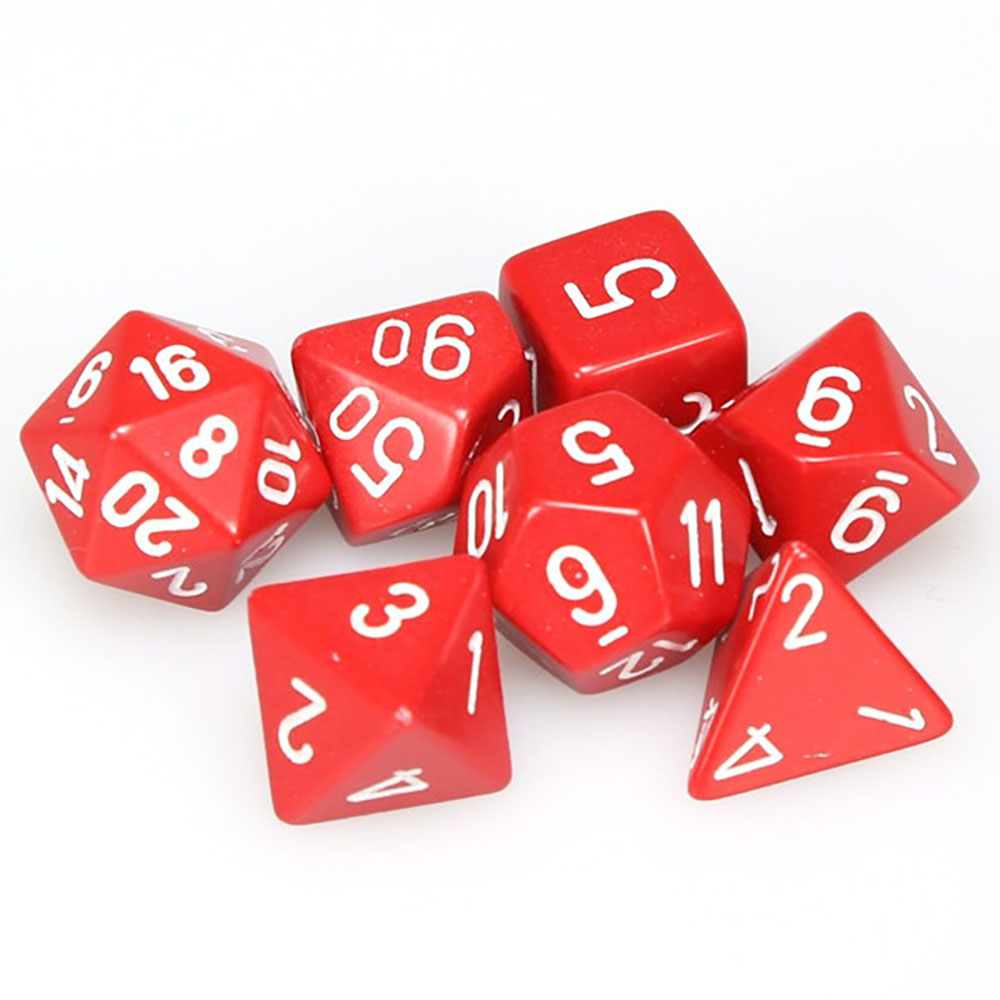 Chessex Dice Set: Opaque Red w/White (7) Chessex Dice Set: Opaque Red w/White (7)