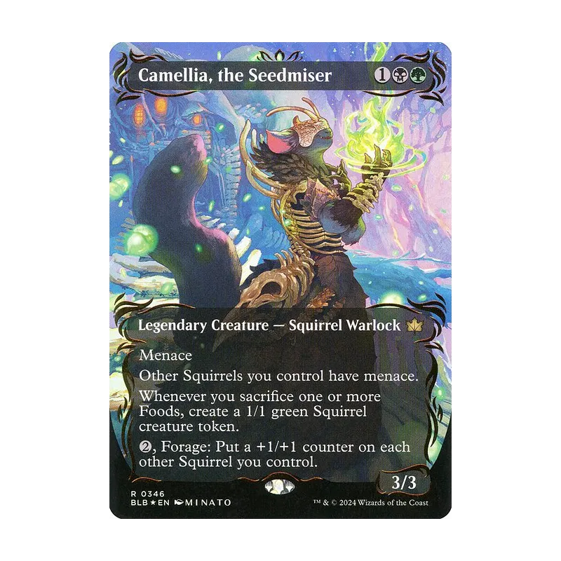 Camellia, the Seedmiser (Borderless) (Raised Foil) - Bloomburrow (Foil Near Mint)