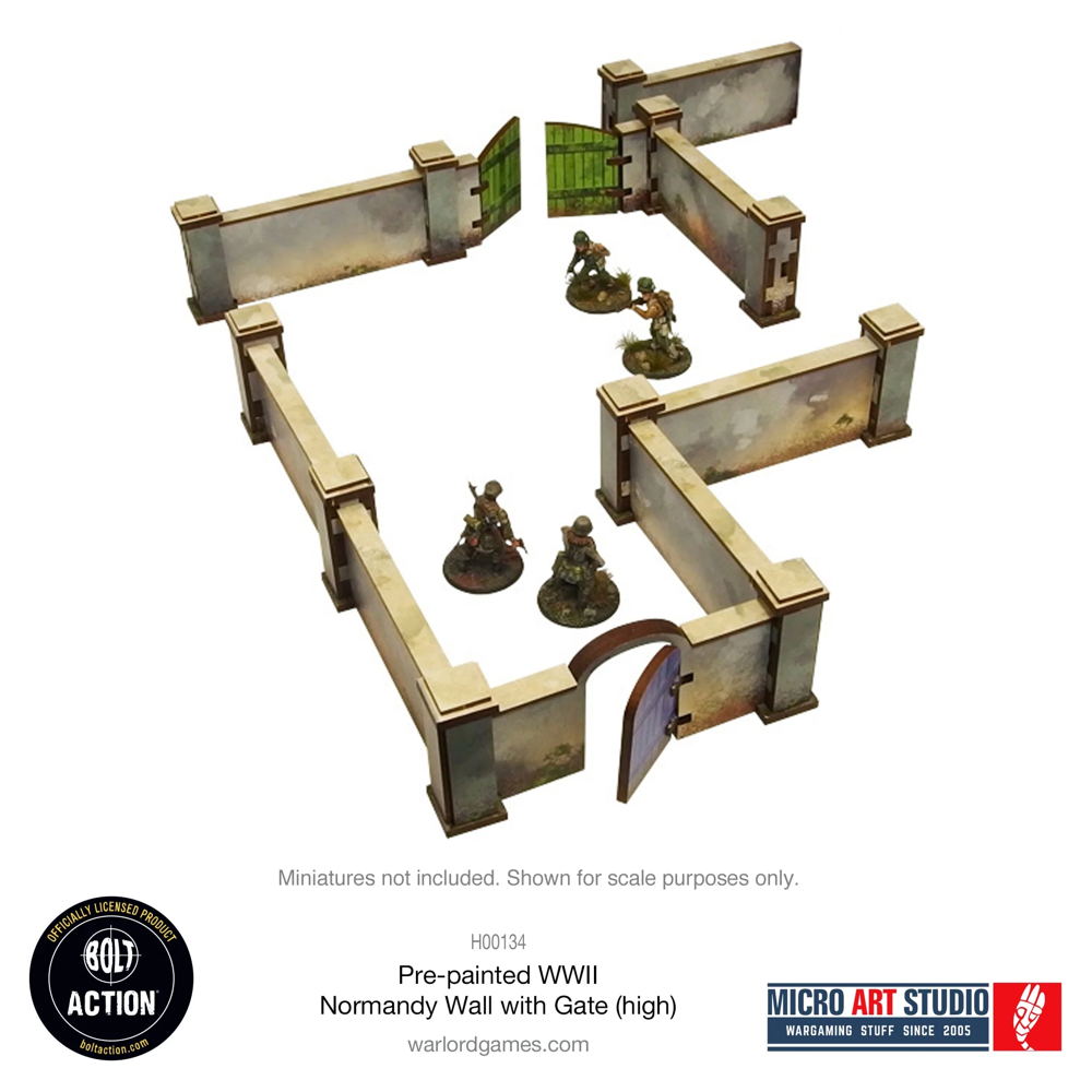 Bolt Action 3E: Pre-painted WW2 Normandy Walls with Gate (high) (Preorder)