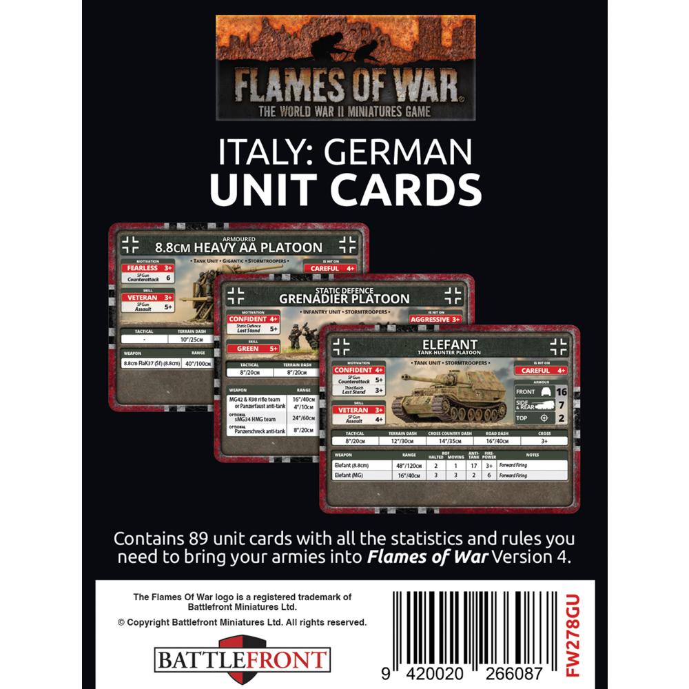 Flames of War WW2: Liberation of Italy - German Unit Cards