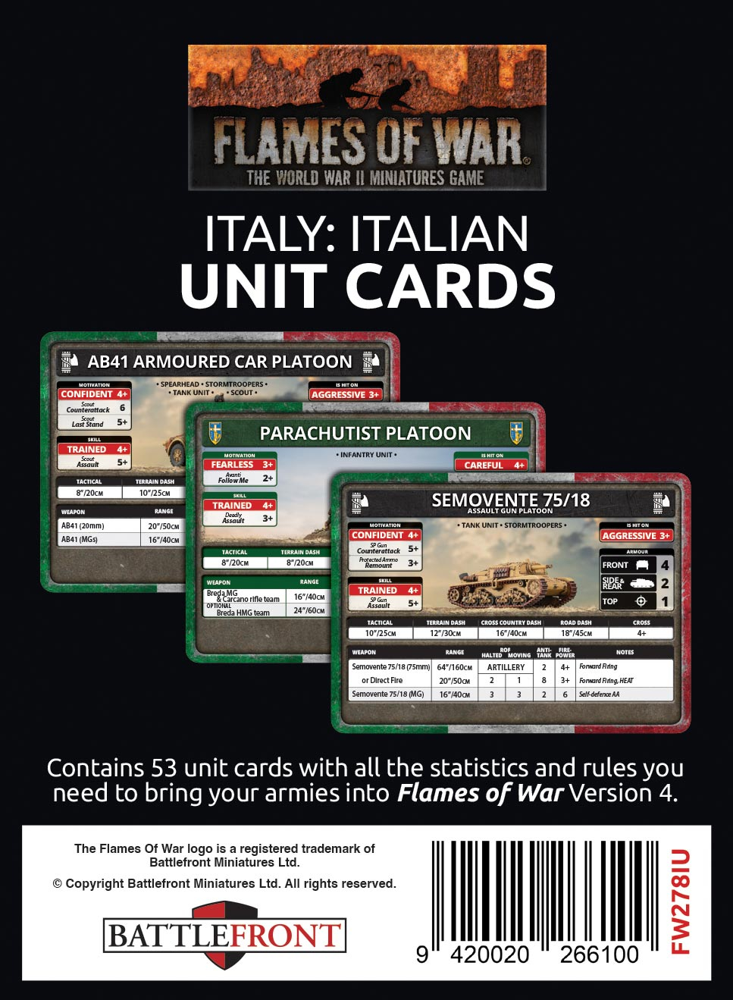 Flames of War WW2: Liberation of Italy - Italian Unit Cards