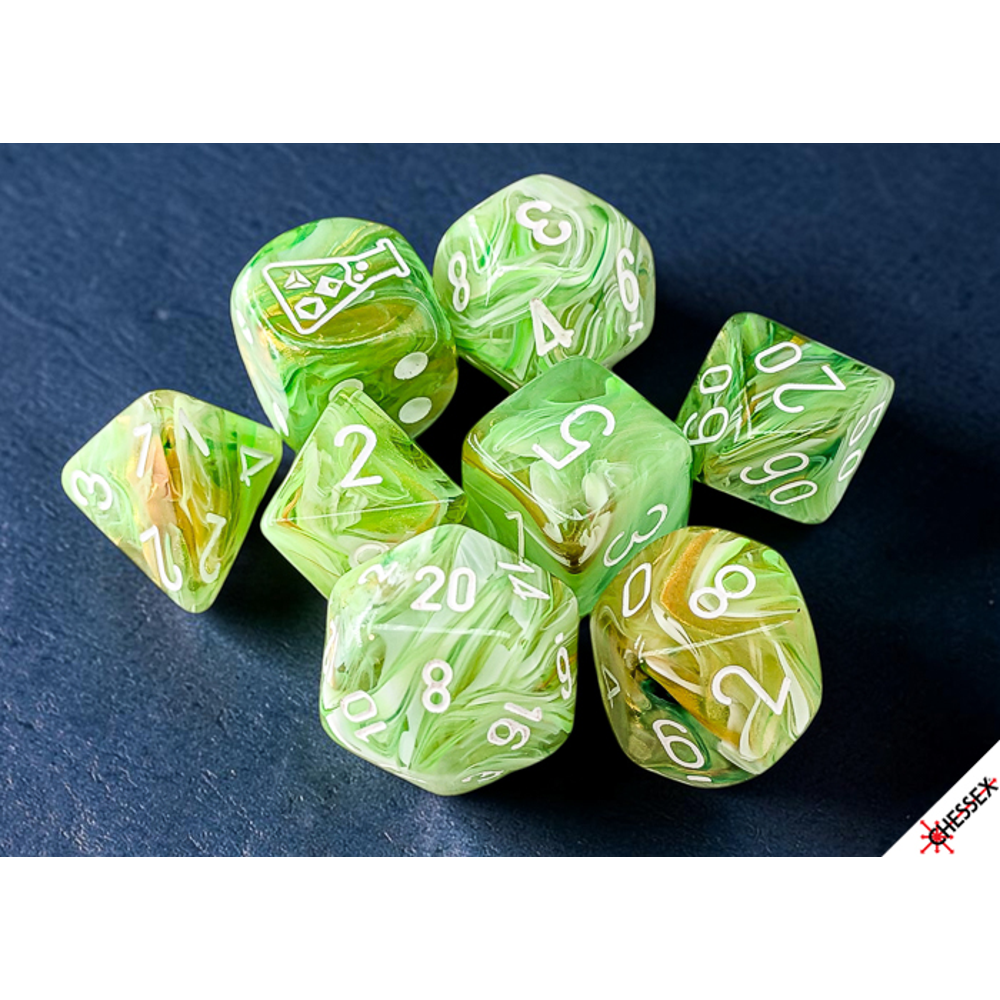Chessex Lab Series Polyhedral Dice: Marble - Sour Green/White (Preorder)