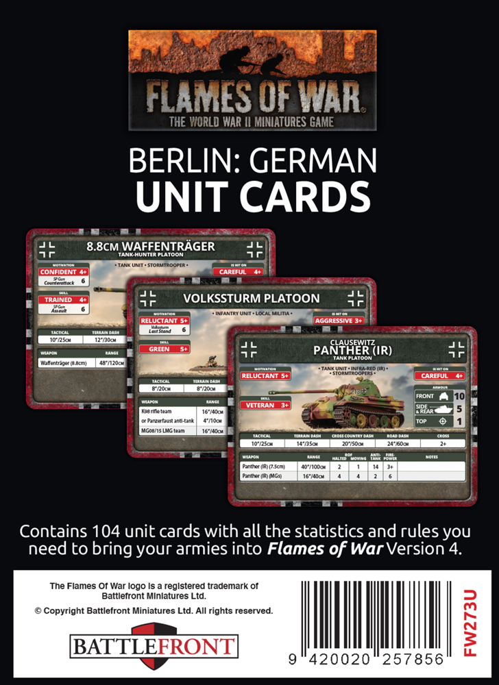 Flames of War WW2: Berlin - German Unit Cards