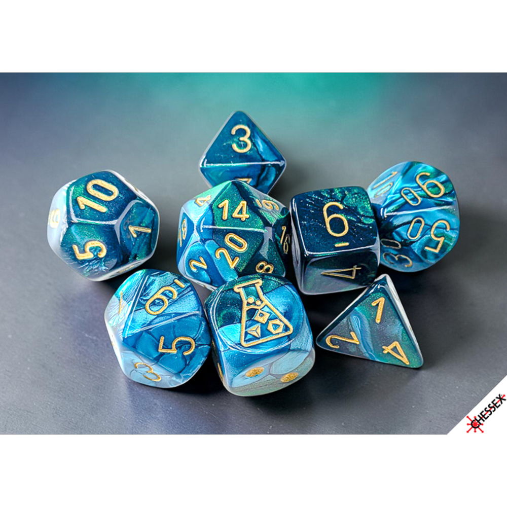 Chessex Lab Series Polyhedral Dice: Gemini - Green-Teal/Gold (Preorder)
