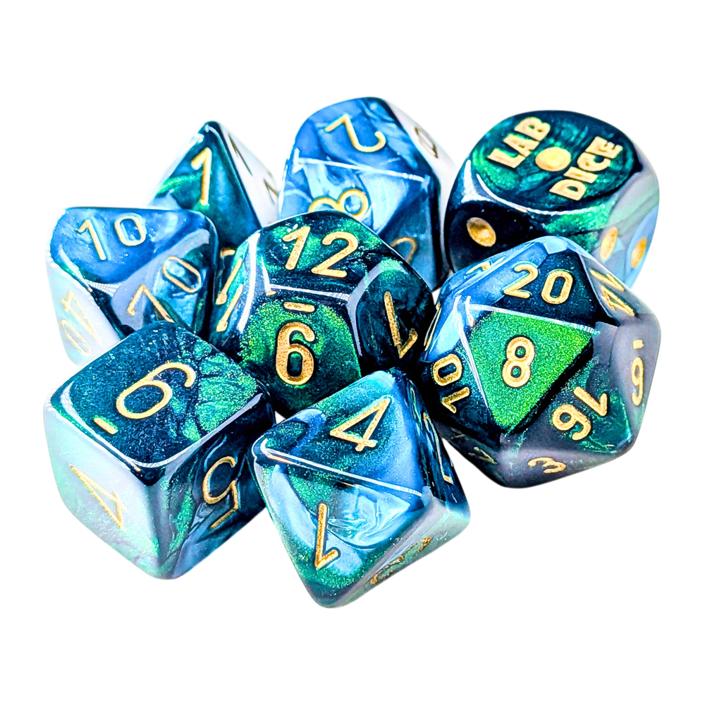 Chessex Lab Series Dice: Gemini - Green-Teal/Gold
