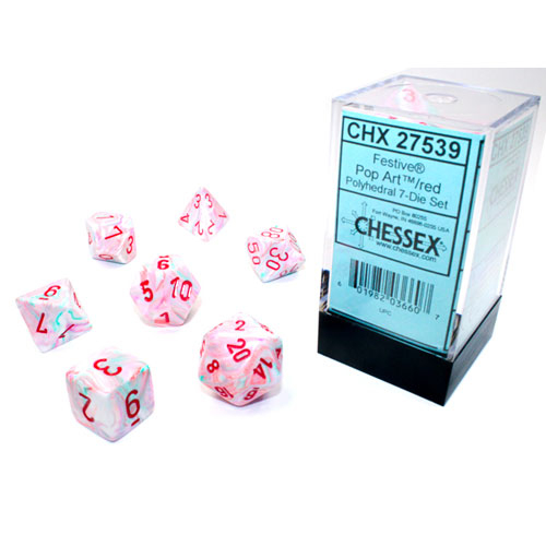 Chessex Dice Set: Festive Pop-Art w/Red (7)