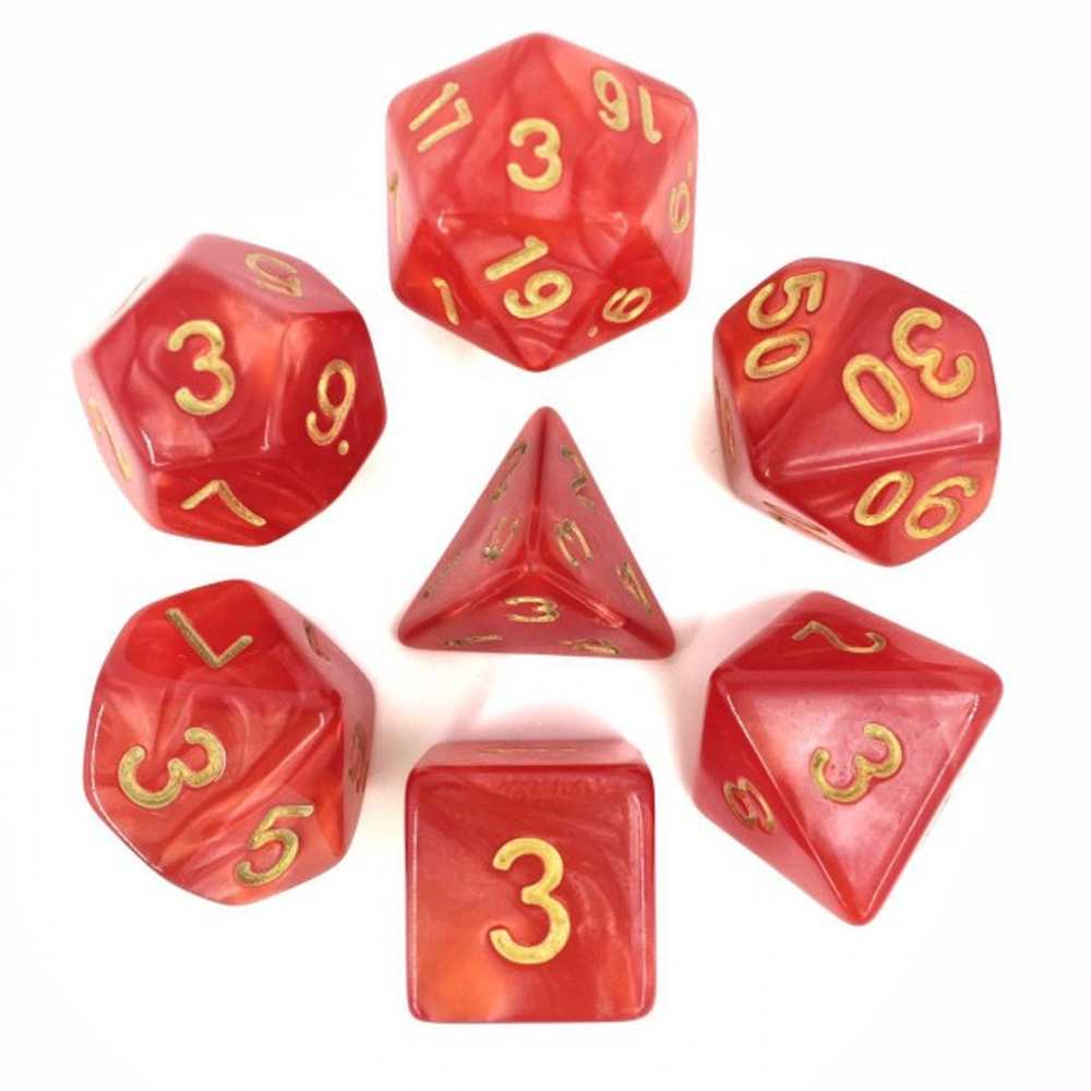 Game Plus Products 10mm Resin Dice: Pearl - Pink w/ Gold Numbers (7)