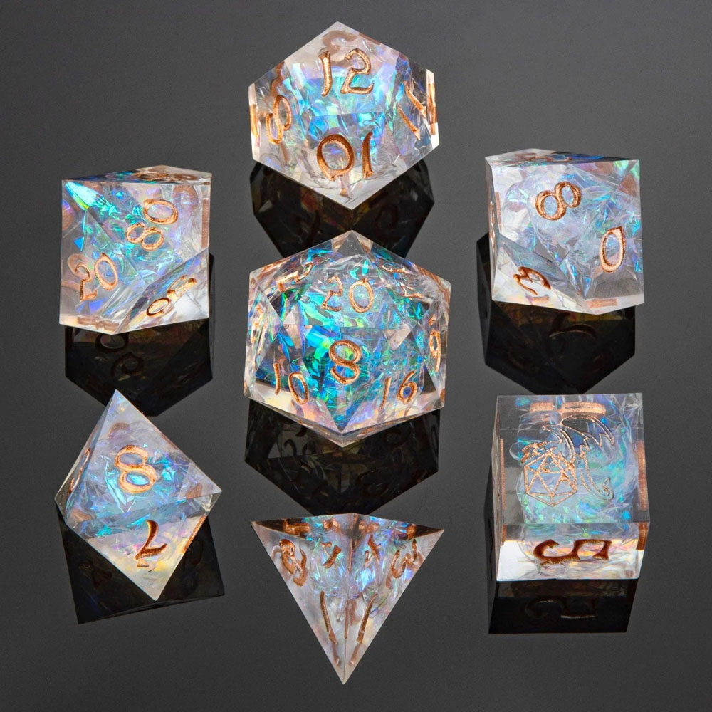 Sharp-Edge Polyhedral Dice Set: Captured Magic - Opal (7) (Last Chance) Sharp-Edge Polyhedral Dice Set: Captured Magic - Opal (7) (Last Chance)