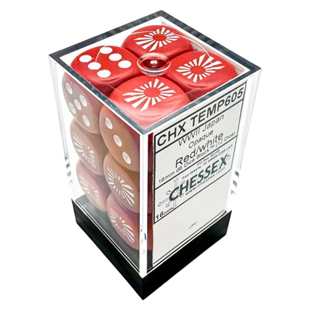 WW2 16mm d6 Set: Japan - Opaque Red w/ White (12)