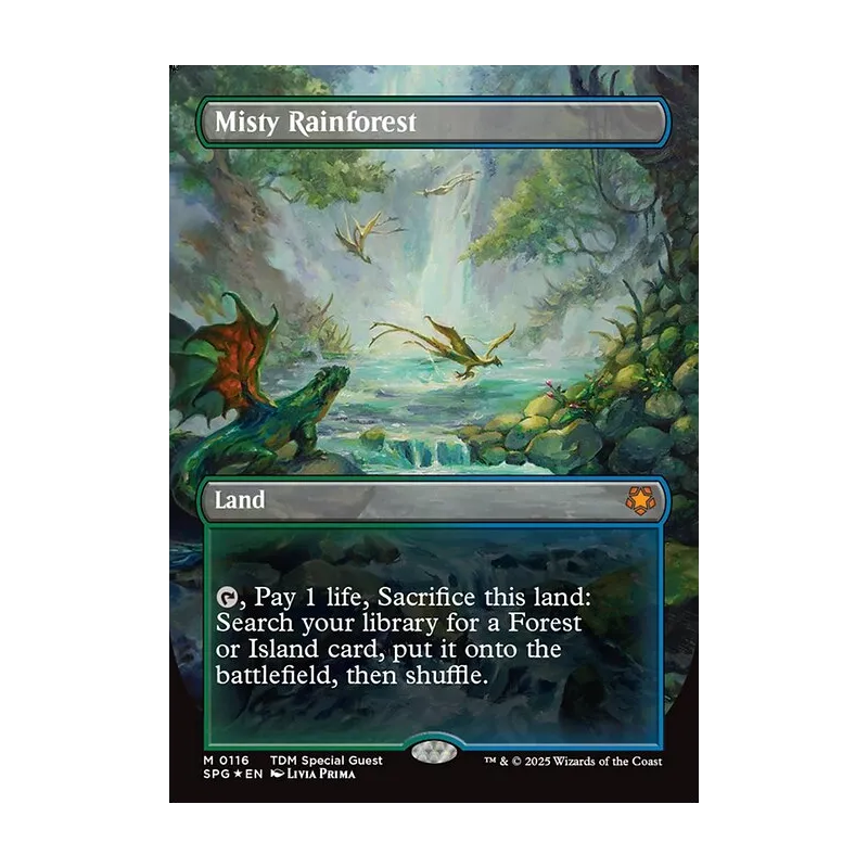 Misty Rainforest (Borderless) (Dragonscale Foil) - Special Guests (Foil Near Mint)
