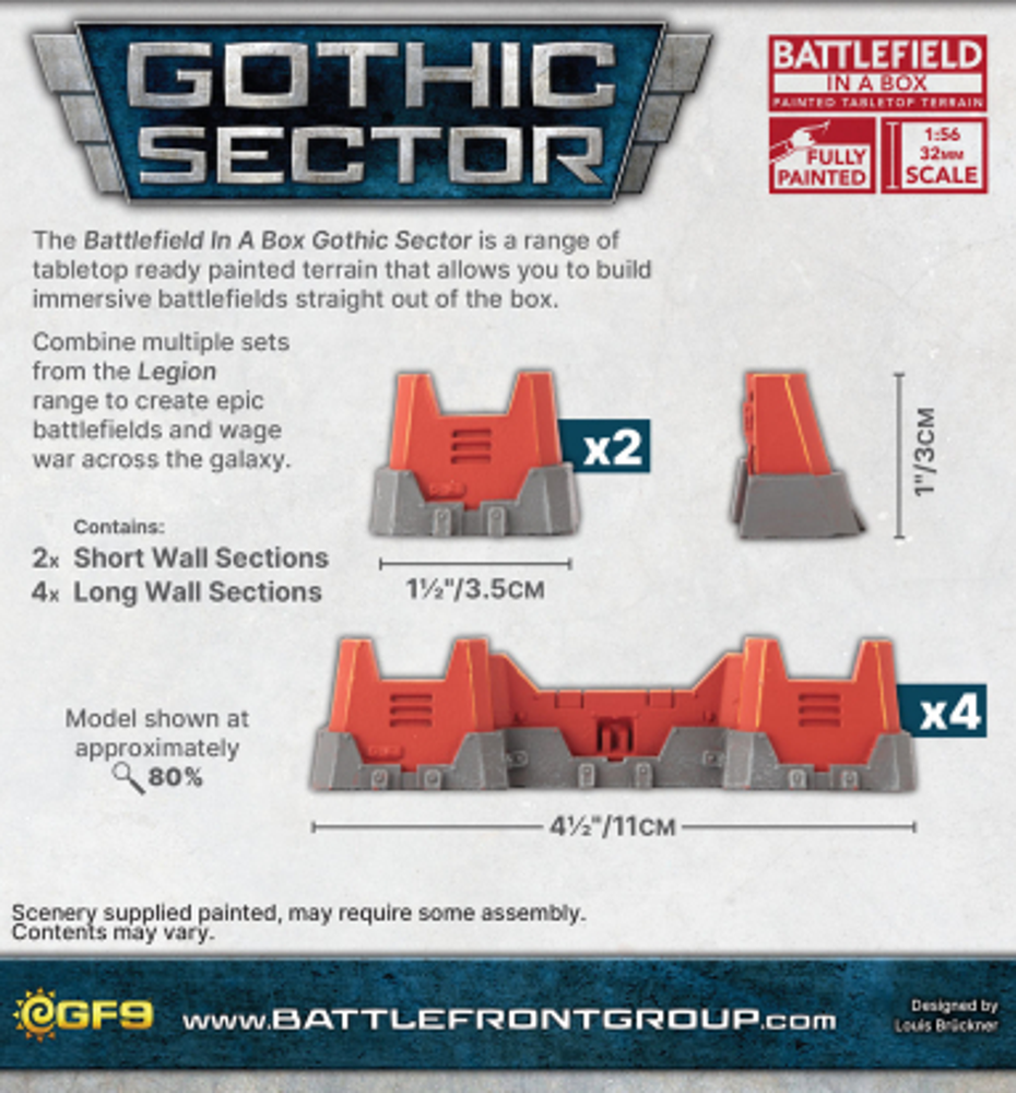 Battlefield in a Box: Gothic Sector - Legion Defensive Walls (Red Paint Scheme) (New Arrival)