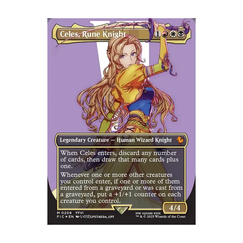 Celes, Rune Knight (Borderless) (Surge Foil) - Final Fantasy Commander (Foil Near Mint)