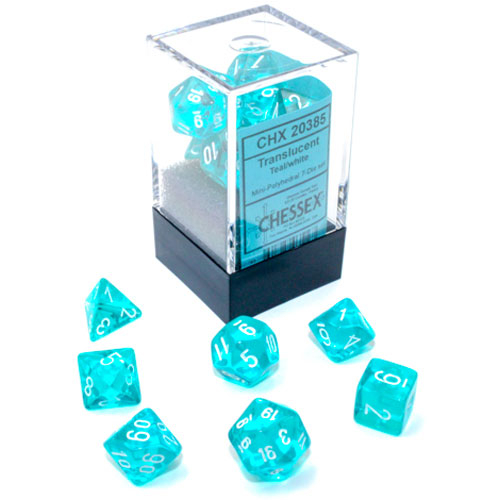 Chessex Mini Dice Set: Translucent - Teal w/ White (7)