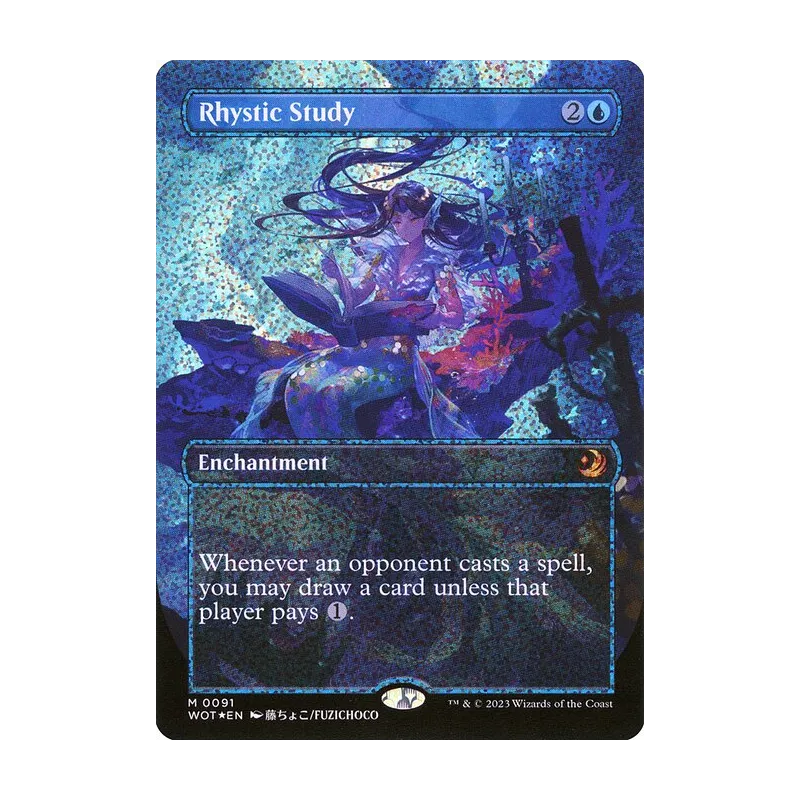 Rhystic Study (Anime Borderless) (Confetti Foil) - Wilds of Eldraine: Enchanting Tales (Foil Near Mint)