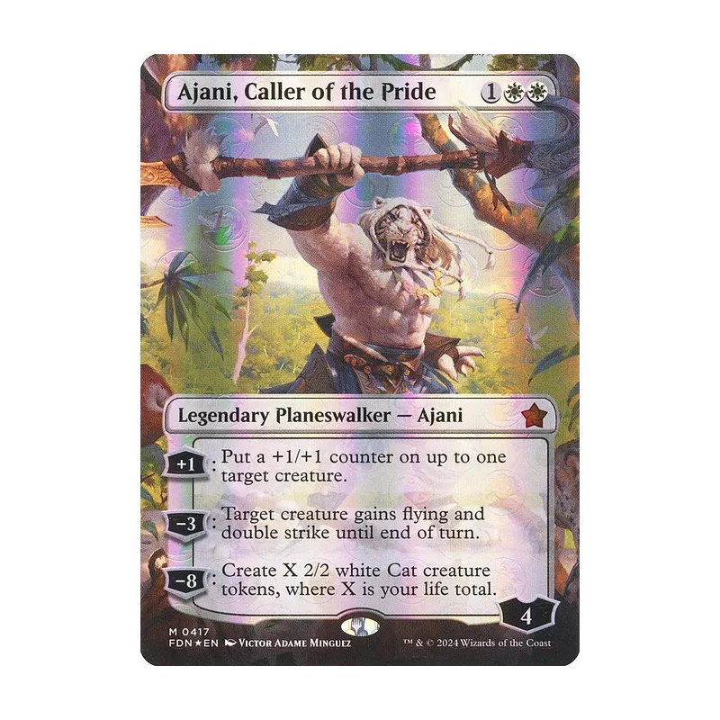 Ajani, Caller of the Pride (Borderless) (Mana Foil) - Foundations (Foil Near Mint)