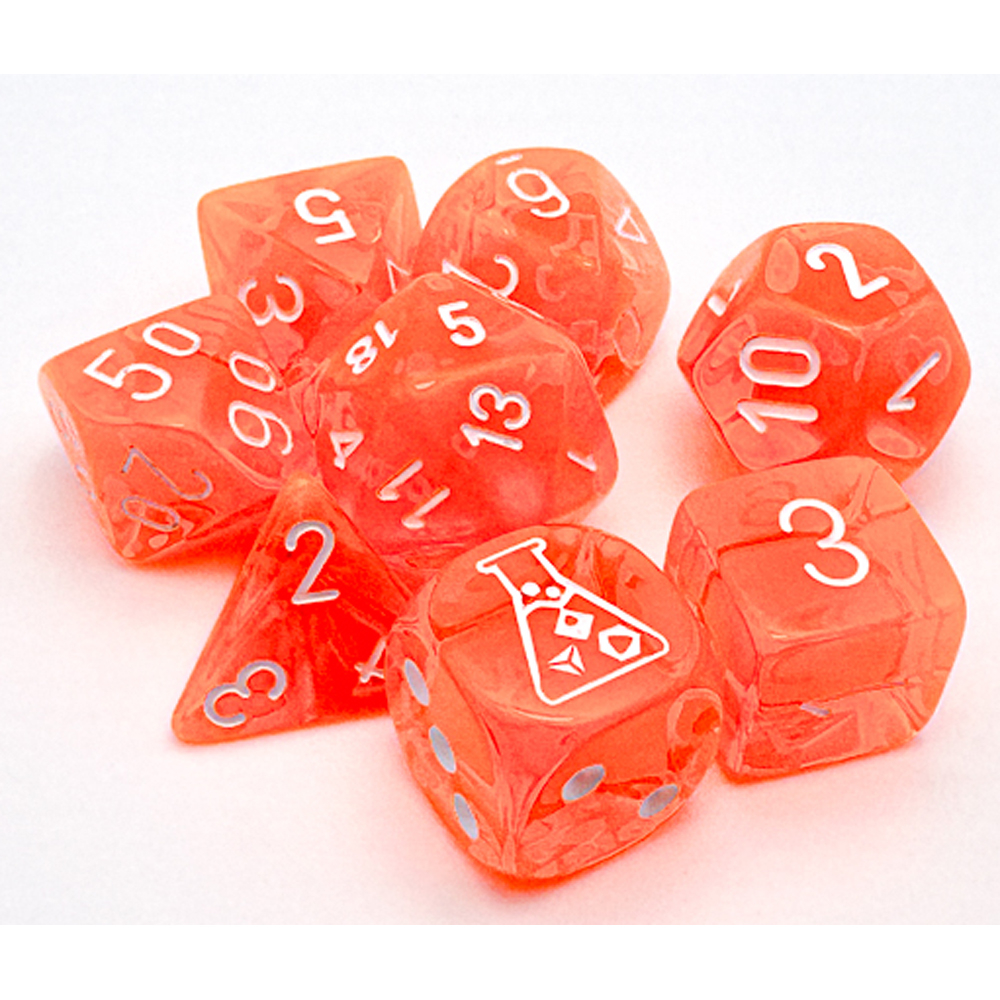 Chessex Lab Series Polyhedral Dice: Translucent - Neon Orange/White (8)