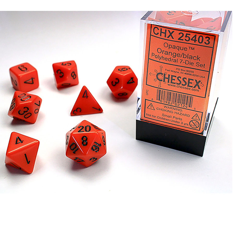 Chessex Dice Set: Opaque Orange w/Black (7) Chessex Dice Set: Opaque Orange w/Black (7)