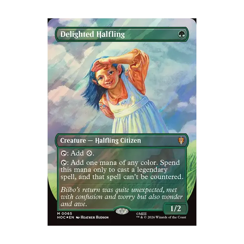 Delighted Halfling (Borderless) (Surge Foil) - The Hobbit Eternal (Foil Near Mint)