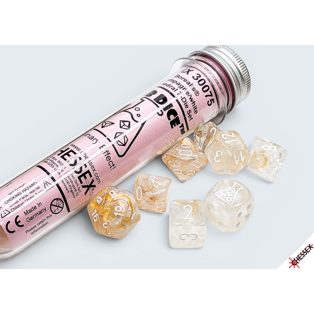 Chessex Lab Series Polyhedral Dice: Borealis - Champagne/White (Preorder)