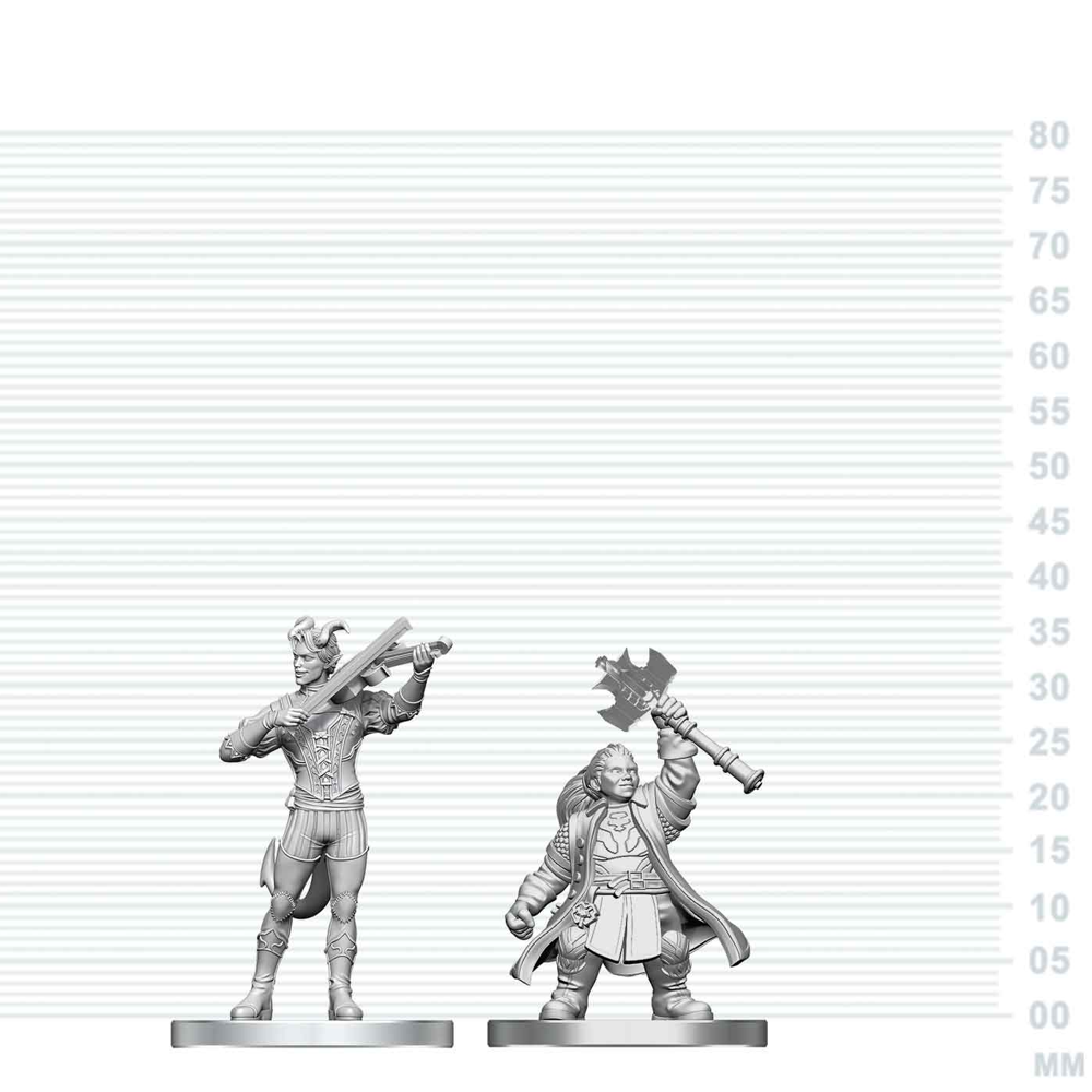D&D Nolzur's Marvelous Unpainted Minis: Tiefling Bard & Dwarf Cleric (Preorder)