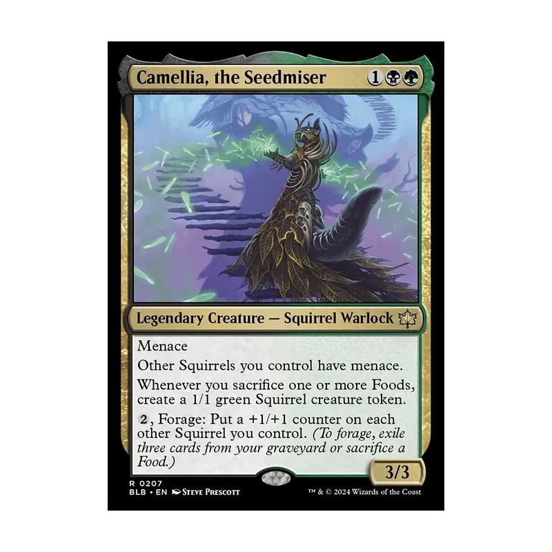 mtg cards with squirrels in the art Camellia, Seedmiser Creatures can’t attack you Rules Text: Squirrel, 59 cards