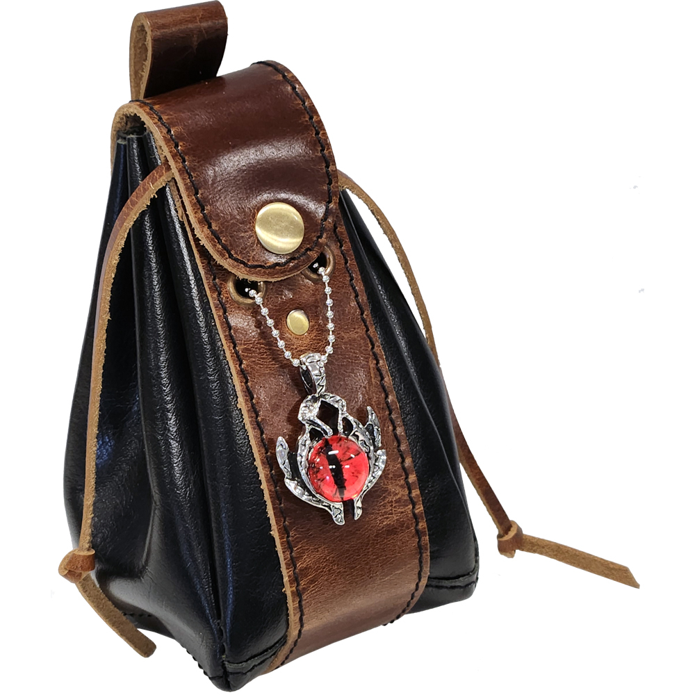 Grimbeard Leather Dice Bag: Black w/ Brown Straps