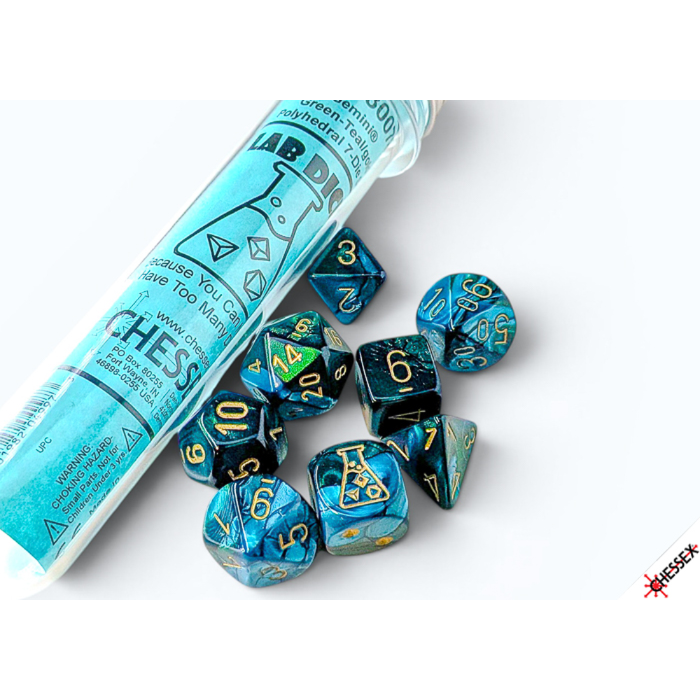 Chessex Lab Series Polyhedral Dice: Gemini - Green-Teal/Gold (Preorder)