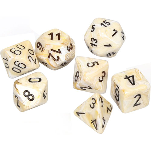 Chessex Dice Set: Marble - Ivory w/Black (7) Chessex Dice Set: Marble - Ivory w/Black (7)
