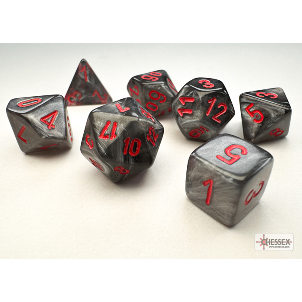 10mm Polyhedral Dice: Velvet - Black w/ Red (7) 10mm Polyhedral Dice: Velvet - Black w/ Red (7)